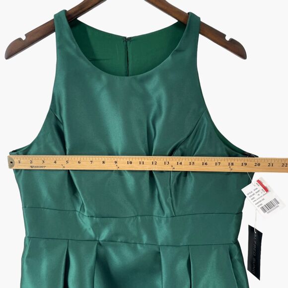 Alfred Sung Hunter Green High Neck Satin Dress - Picture 6 of 8